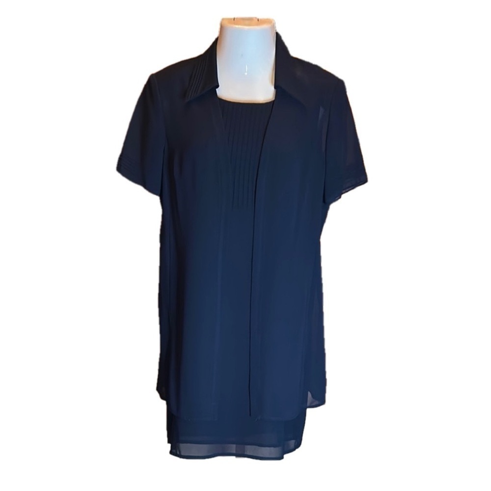 STUDIO I Petite Navy Blue 2-Piece Dress & Jacket Set Size 14P